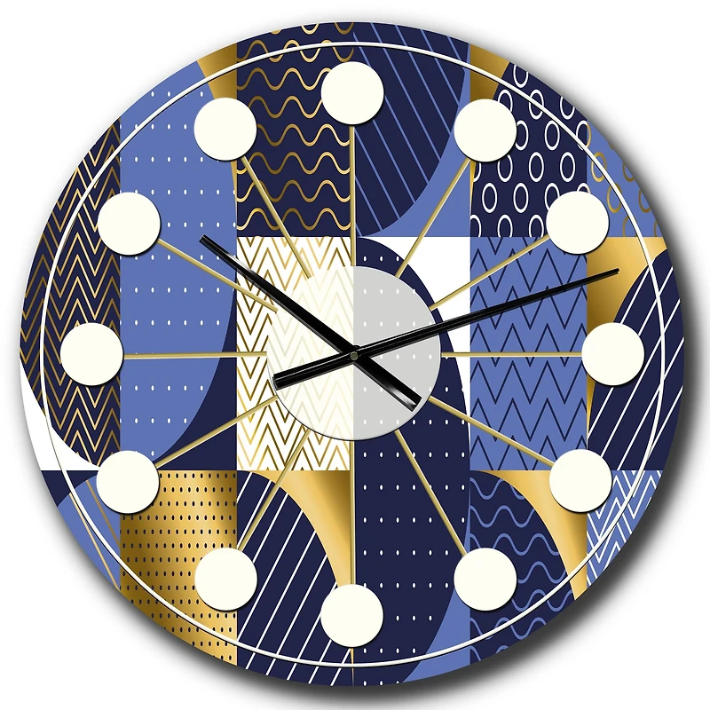 Designart 'Retro Luxury Waves In Gold And Blue Iv Mid-Century Modern Wall Clock