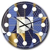 Designart 'Retro Luxury Waves In Gold And Blue Iv Mid-Century Modern Wall Clock