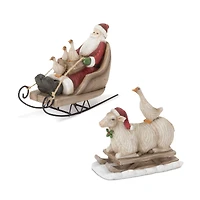 Farmhouse Santa on Sled Figurine Set