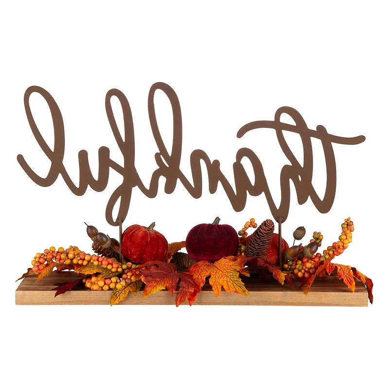 24" GlitzHome® Thankful Floral Tabletop Sign