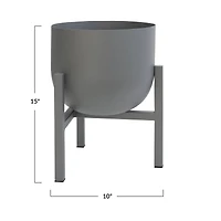 15" Gray Textured Metal Planter Pot with Stand