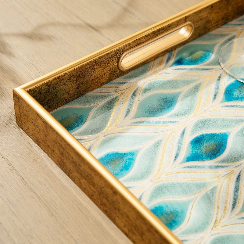 Glitzhome® Rectangle Peacock Feathers Patterned Decorative Trays Set