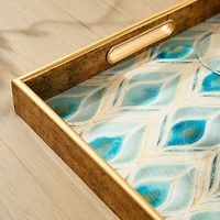 Glitzhome® Rectangle Peacock Feathers Patterned Decorative Trays Set