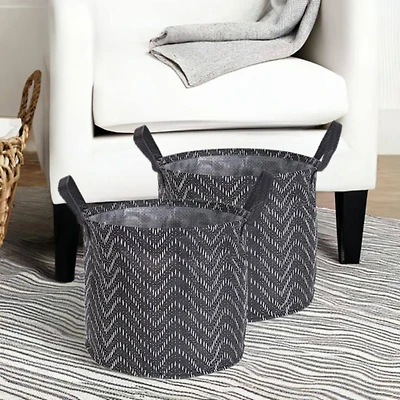DII® Round Black & White Tribal Chevron PE-Coated Woven Paper Laundry Bin
