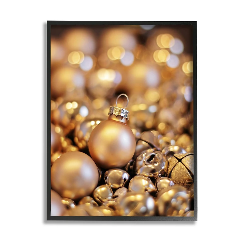 Stupell Industries Gleaming Christmas Ornaments Bells Framed Giclee Art