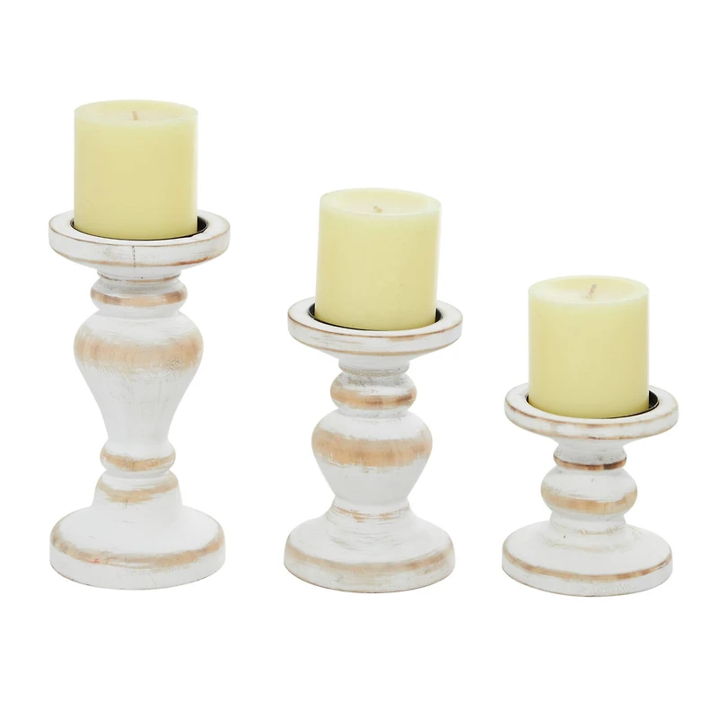 White Wood Farmhouse Candle Holder Set