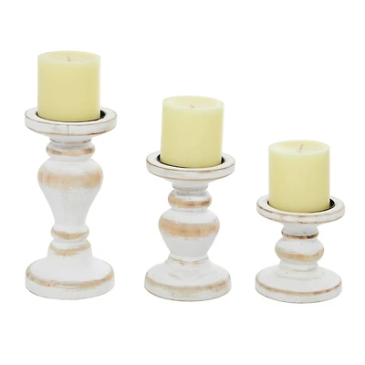White Wood Farmhouse Candle Holder Set