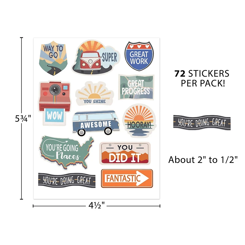 Teacher Created Resources® Moving Mountains Road Trip Stickers, 12 Packs of 72 each