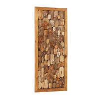Rectangular Brown Wood Totem Face Wall Art, 32" x 14" x 2"
