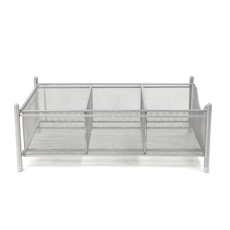 Mind Reader Silver 3-Compartment Pull-Out Sliding Organizing Drawer Storage Basket
