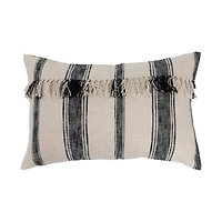 Hello Honey® Black & Cream Stripes Woven Cotton Lumbar Pillow with Fringe