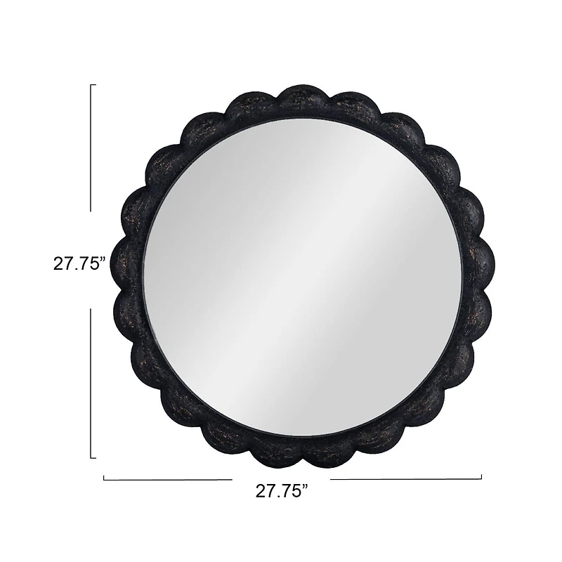 Hello Honey® 27" Black Round Scalloped Wood Wall Mirror
