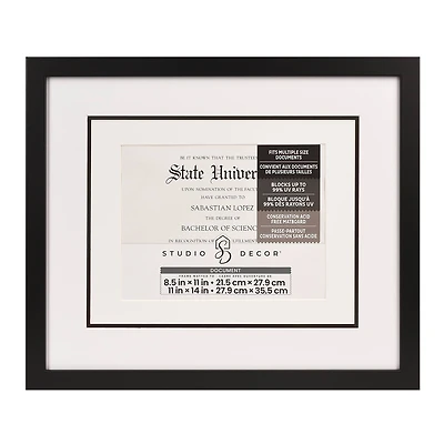 6 Pack: 8.5" x 11" / 11" x 14" Black Document Frame with White Triple Mat by Studio Décor®