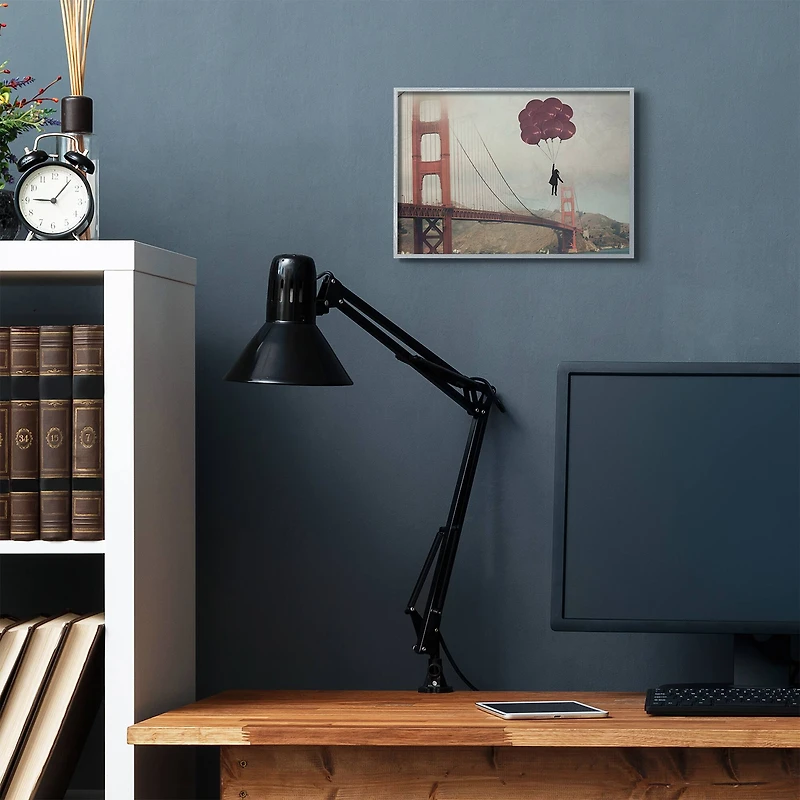 Stupell Industries Bridge Girl Balloons Abstract Wall Art in Gray Frame