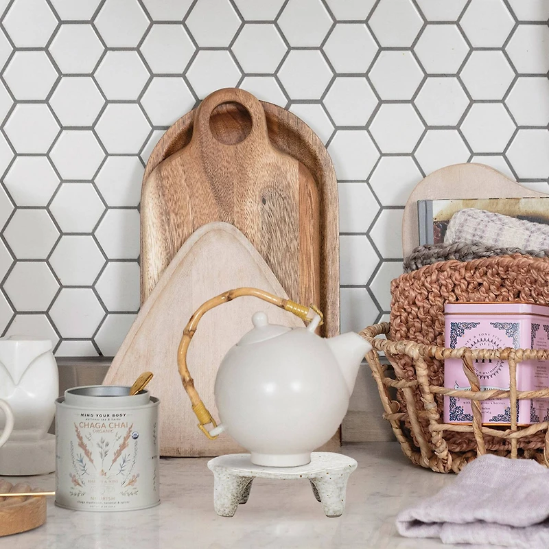 Hello Honey® 4.5" Cream Reactive Glaze Stoneware Footed Dish Coaster