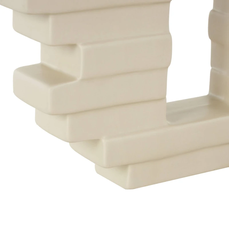 12" Cream Ceramic Abstract Decorative Vase with Rectangular Center Cutout