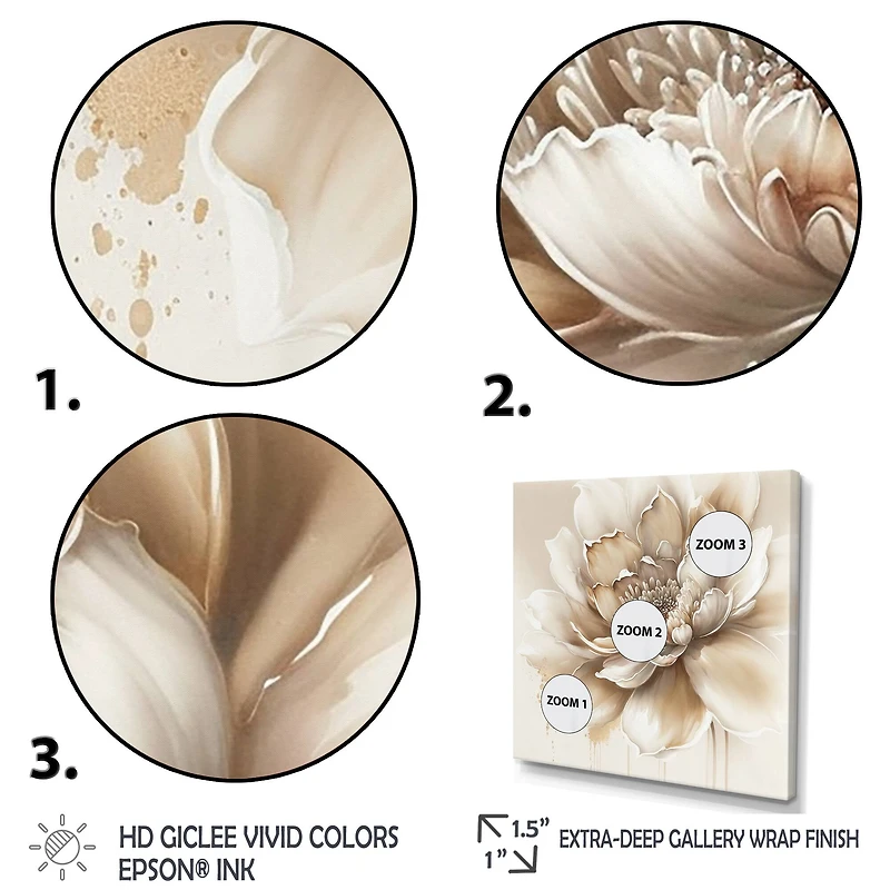 Designart 'Blooming Beige Floral Design III' Floral & Botanical Canvas Wall Art