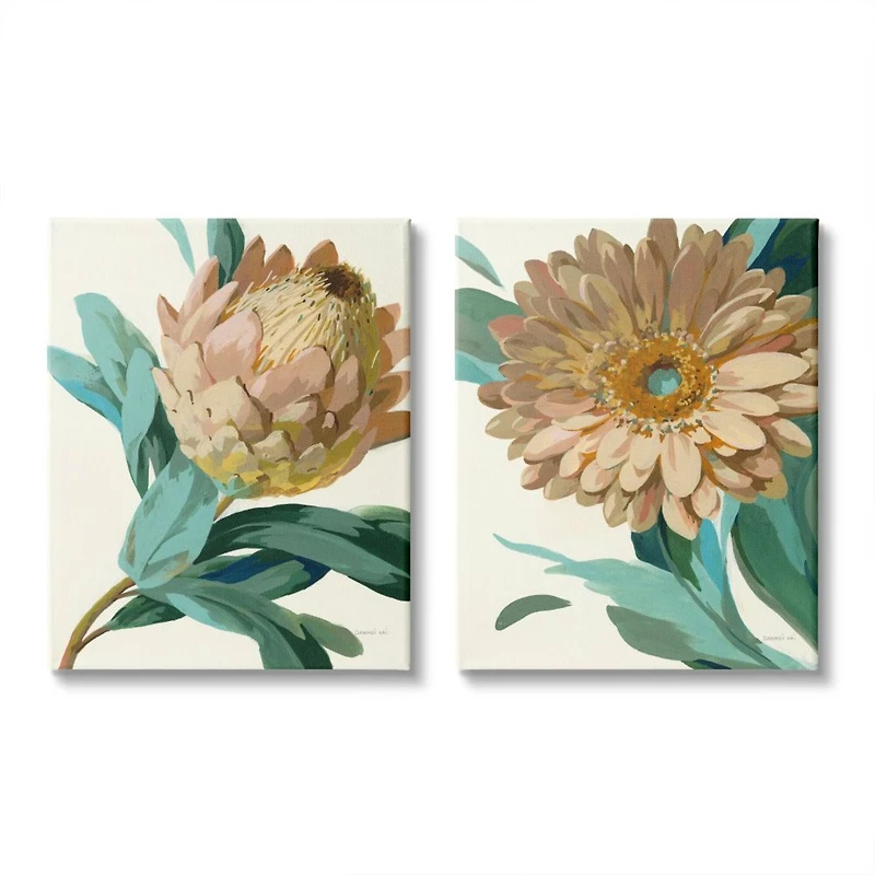 Stupell Industries Garden Flower Details Minimal Green Tan Painting Canvas Wall Art