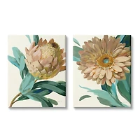 Stupell Industries Garden Flower Details Minimal Green Tan Painting Canvas Wall Art