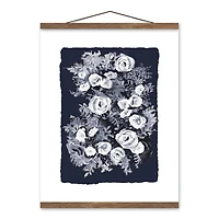 Navy Blue Florals 16" x 20" Teak Hanging Canvas