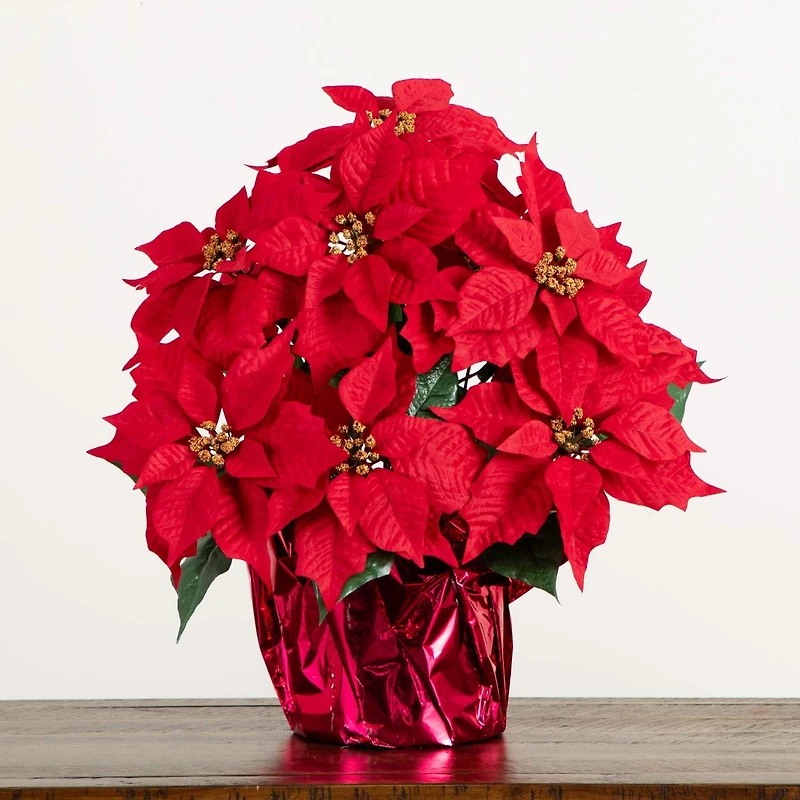19" Artificial Poinsettia Arrangement in Red Wrapped Planter