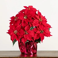 19" Artificial Poinsettia Arrangement in Red Wrapped Planter