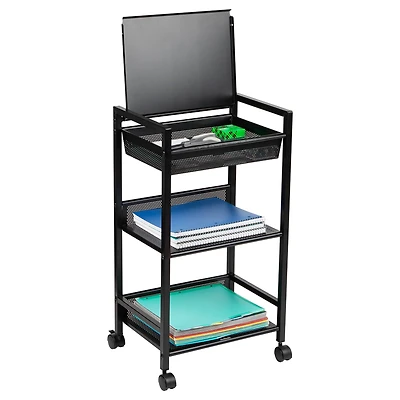 Mind Reader Cart with Covered Compartment, Office Organizer, Storage, 3-Tier, Office, Metal