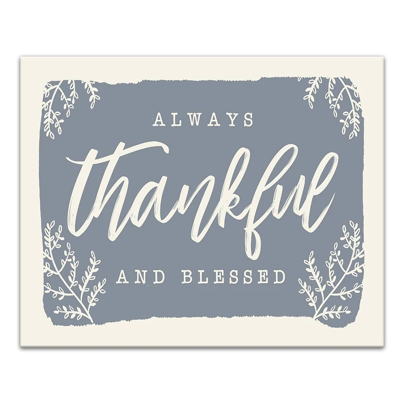 Always Thankful Blue Cream Canvas Wall Art
