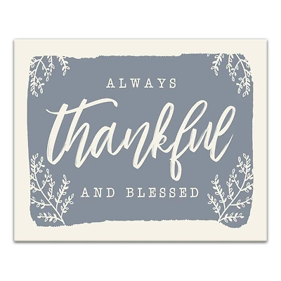 Always Thankful Blue Cream Canvas Wall Art