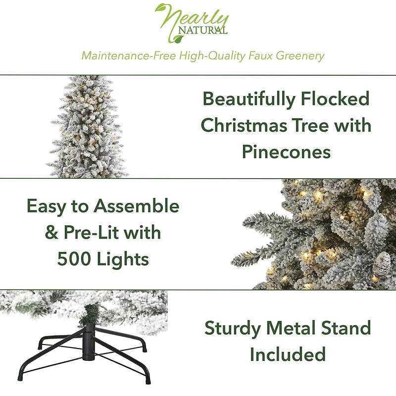 7.5ft. Pre-Lit Flocked Livingston Fir Artificial Christmas Tree with Pinecones and Clear Warm LED Lights