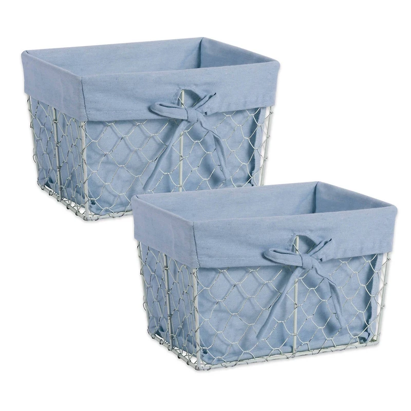 DII® Medium Antique White Chicken Wire Basket with Washed Denim Liner, 2ct.
