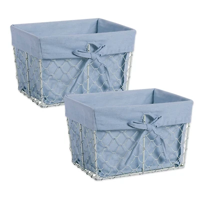 DII® Medium Antique White Chicken Wire Basket with Washed Denim Liner, 2ct.