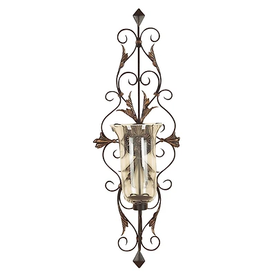 Gold Glass Rustic Candle Wall Sconce, 37" x 13" x 9"
