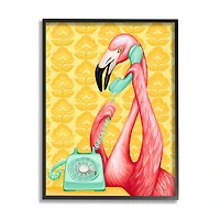 Stupell Industries Flamingo Calling Dial Telephone Groovy Flowers Framed Giclee Art