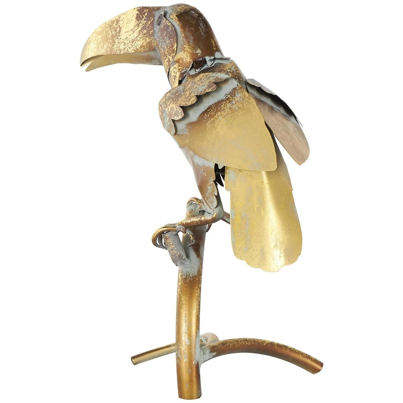 15.5" Bronze Patina Toucan on Branch Metal Garden Sculpture