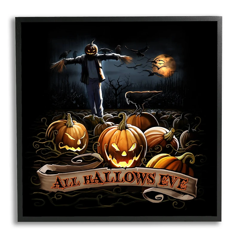 Stupell Industries All Hallows Eve Scary Jack-o-Lantern Night Framed Giclee Art