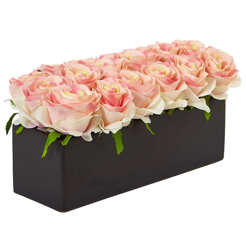 6'' Light Pink Roses in Black Planter