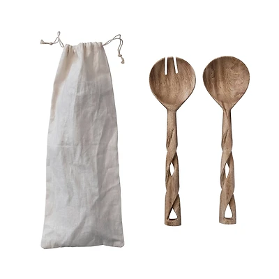 Hello Honey® Natural Wood Salad Servers with Twisted Handles Set