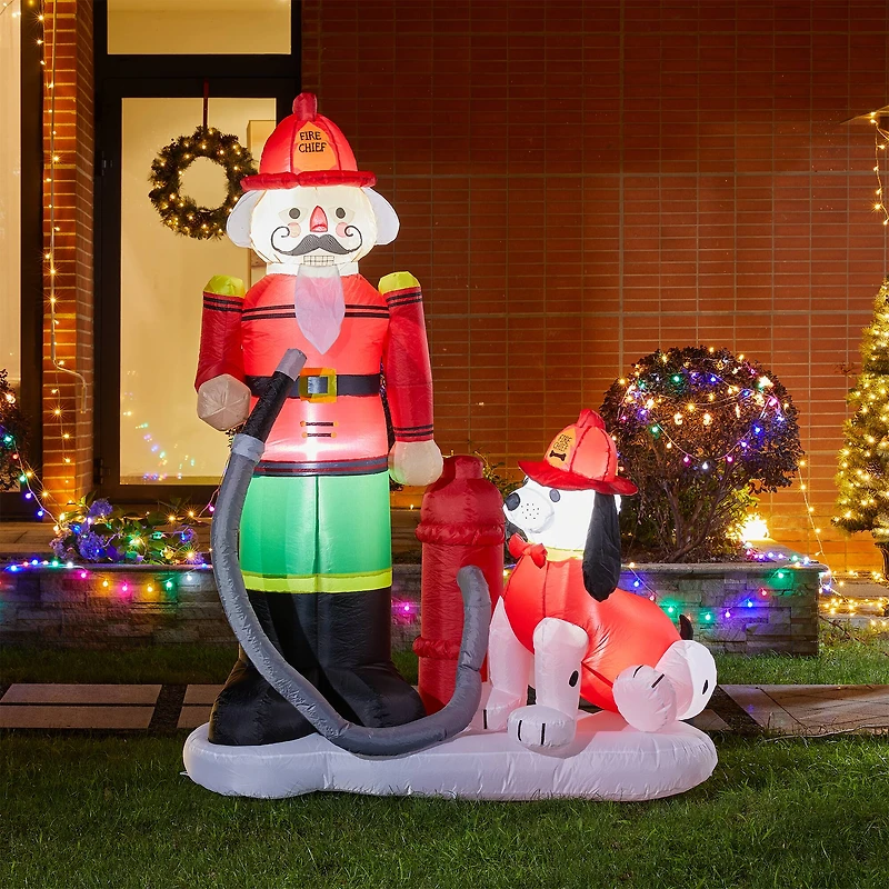 Glitzhome® 7ft. Inflatable Fire Fighter & Puppy Dog With Lights