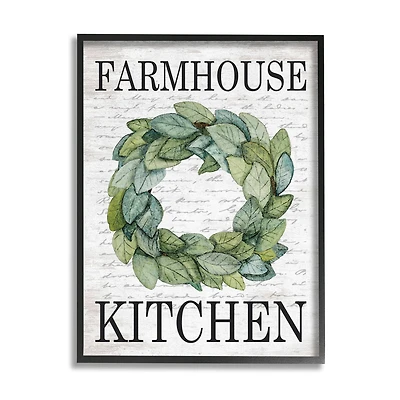 Stupell Industries Farmhouse Kitchen Phrase Tree Leaf Wreath Soft Script Framed Wall Art