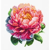Luca-S Coral Charm Peony Counted Cross Stitch Kit with Display Hoop