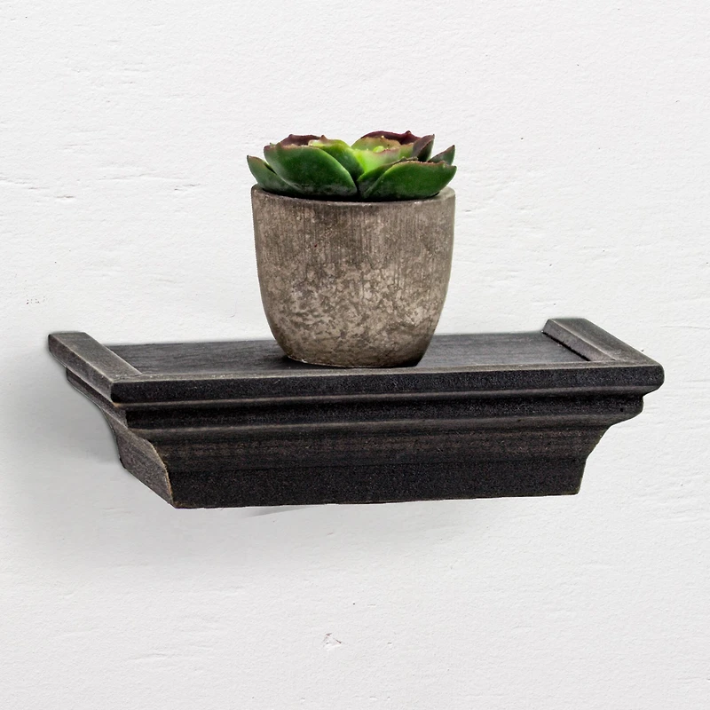 Black Floating Shelves with Crown Molding