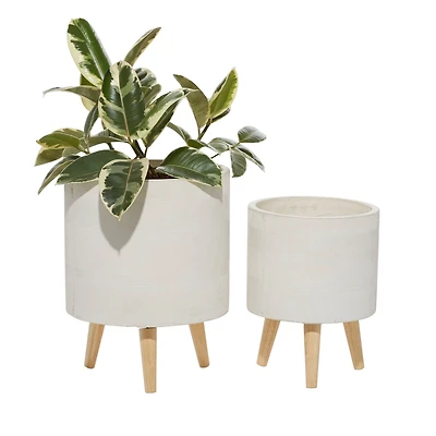 Set of 2 White Polystone Contemporary Planter, 13" 16"