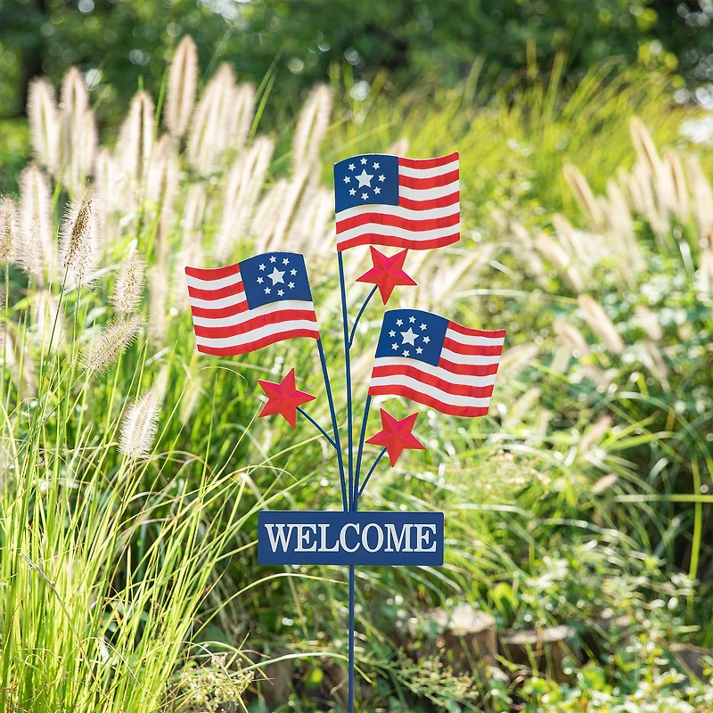 Glitzhome® 42" Patriotic Welcome Metal Flags Yard Stake