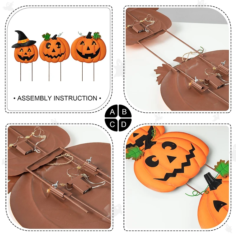 Glitzhome® 3.3ft. Halloween Lighted Metal Stacked Jack-O-Lantern Yard Stake Set