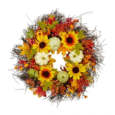 26" Sunflowers & Gourds Thanksgiving Wreath