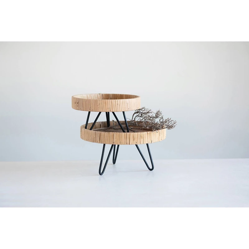 Hello Honey® 9.5" Decorative Woven Rattan Pedestal with Metal Feet