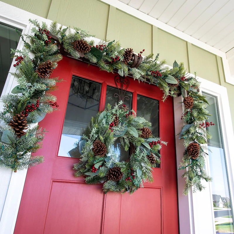 Village Lighting 24" Pre-Lit Winter Frost Christmas Wreath, Clear LED Lights