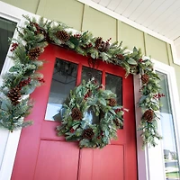 Village Lighting 24" Pre-Lit Winter Frost Christmas Wreath, Clear LED Lights