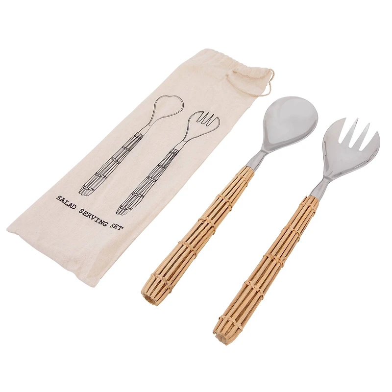 Hello Honey® Stainless Steel Salad Server Set with Rattan Wrapped Handles